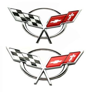 Set Front & Rear 3D Emblems Badges Flags for 1997-2004 Chevy Corvette C5 Chrome
