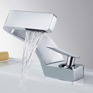 Chrome Bathroom Sink Faucet 1Hole Single Handle Waterfall Vanity Basin Mixer Tap