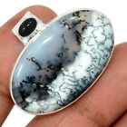 Natural Merlinite Dendritic Opal & Black Onyx 925 Silver Pendant Jewelry CP43534