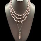 Rose Quartz Pink Silvertone Flowers Beaded Layered Necklace Lot of 2