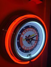 Baltimore Orioles Baseball Throwback ORANGE Neon Wall Clock Man Cave Sign