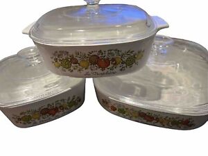 Vintage Corning Ware Spice Of Life Casserole dishes cookware Set Of 3 WITH Lids