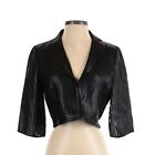 AKRIS size 6 black short leather &  silk jacket in excellent condition