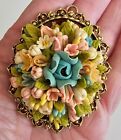 Vintage Molded Flower Floral Brooch Pin Pretty Colors