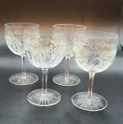 Port Wine Cut Crystal Glasses Set of 4 Beautiful Etched Diamond Pattern 4 3/4