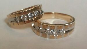 His & Her Diamond Wedding Band Set solid 14K Gold