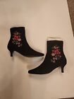 Womens Fashion Suede Leather Embroidered Low Heel Bootie Ankle Boots 8M
