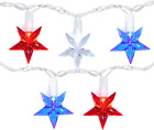 4Th of July Red White and Blue Star Lights, 50 LED 18.5FT Star Lights String Plu