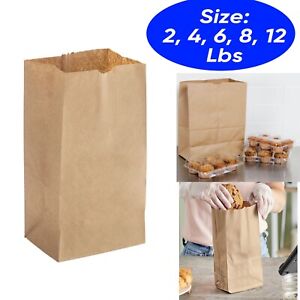 Brown Paper Bag Lunch Grocery Shopping Take out Bags Capacity 2, 4, 6, 8, 12 Lbs