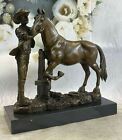 Vintage Cast Metal Bronze Copper Horse and Cowboy Trophy Arts Statue Figure Art