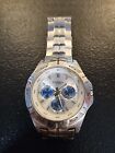 Fossil Watch Men 40mm Silver Tone Day Date 100M Stainless New Battery 7.25