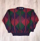 Vintage Sweater Mens Large Hand Knit Geometric Pullover Dad Grandpa Sweater 90s