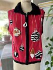 Sweater Vest Christmas Holiday Zip-up Ornaments Zebra, Cow Print Women’s Large