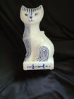 Vintage Blue and White Ceramic Cat Sitting Figurine