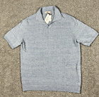 Luciano Barbera Polo Shirt Sweater Mens EU 54 US XL Blue Knit Linen Cotton