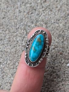 Fred Harvey Era Royston Turquoise Sterling Silver Navajo Arrow Stamp Ring G4
