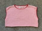 Idem Ditto Womens Pink Crochet Knit Cropped Sweater Top Sz S / M