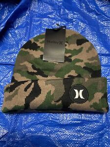 HURLEY Icon Camouflage Cuffed Beanie Winter Hat Army Camo Green Men's One Size