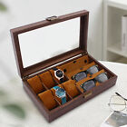 9-Slot Wooden Storage Case Holder 6 Wrist Watch Box +3 Glasses Display Organizer