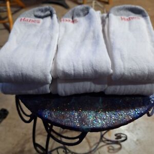 Hanes Men's Over the Calf Tube Socks White 6 Pair New Tall Socks Gray Toe