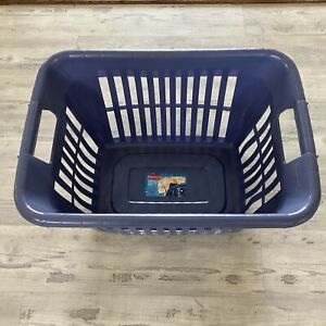 Vintage 1994 Rubbermaid Laundry Basket 2978 Slate Blue Large ~ 24” X 16”