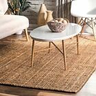 nuLOOM Hand Made Modern Simple Ribbed Jute Area Rug in Solid Natural Tan