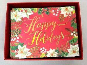 Papyrus Christmas Cards with Envelopes Happy Holiday Poinsettias Box of 20 NEW