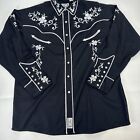 Panhandle Slim Western Shirt Mens L Black Embroidered Pearl Snap Rockabilly
