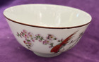 Vintage Antique Chinese Porcelain Rice Bowl w/ Hand-Painted Bird /Flowering Tree