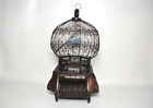 Vintage Wood and Wire Hot Air Balloon Style Top Ornamental Bird Cage with Bird
