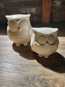 Set of 2 Hallmark Ceramic White Owl Figurines Bird Home Decor  Matt Finish