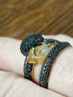HSN Rarities Emerald Ruby Eyes FROG Sterling Silver Caviar Pebbled 925 Ring 9.5