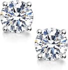 925 Sterling Silver Round CZ Stud Earrings 4mm Set White Cubic Zirconia