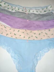 Victoria Secret 5 pack Cotton Thong Panty S XXL NEW Sexy lace women's lot blue