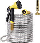 Metal Garden Hose: Stainless Steel, Heavy Duty with 8 Function Sprayer (25FT )