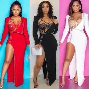 Women's Long Sleeves Asymmetric Formal Party Dress with Bodysuit 2-piece Outfits