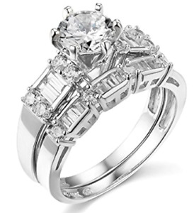2.75 Created Diamond Round Real 14K White Gold Engagement Ring Set Matching Band