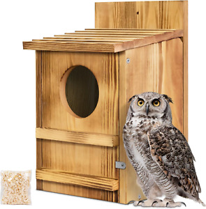 Screech Owl House Bird Box Large Wooden Circular Opening outside Mounting Bag