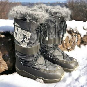 DC Snow Boots Chalet 2.0 LE Gray Faux Fur Trim Rhinestone Bling Size 9