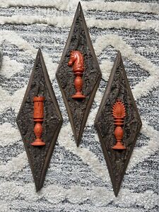 Set of 3 Vintage Burwood Diamond Shape Chess Pieces Wall Hanging Plaques
