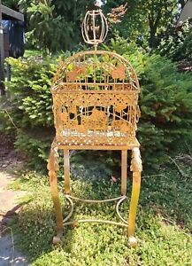 Vintage Metal Bird Cage with Swing Stand for Plants Decorative Gold 24