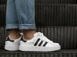 Adidas Superstar Bold Platform Black White Gold BA7666 Women's Size 8.5 US