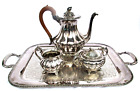 Antique Old English Melon Community Plate Silver Plate Metal Teapot Tray 5pc Set