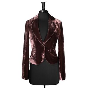 BCBG MaxAzria Women's Blazer Brown Velvet One Button Silk Blend Suit Jacket M