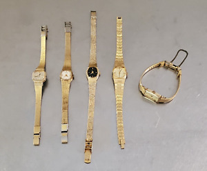 Vintage Gold Tone Watch Lot Of 5: Elgin, Seiko, Bulova, Pulsar, Citizen