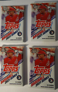 New Listing4-2021 Topps Series 1  Baseball - 4 Factory Sealed WAX  PACKS 56 cards