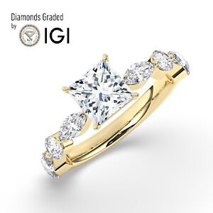 IGI,2 CT, Solitaire Lab-Grown Princess Diamond Engagement Ring, 18K Yellow  Gold