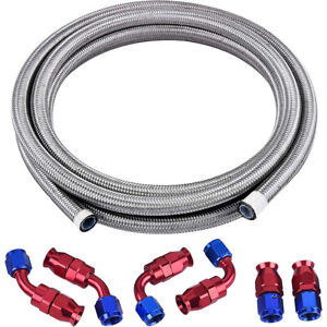 10FT AN6 PTFE Silver 6an -6an Stainless Steel Fuel Line 6 Fittings Hose Kit E85