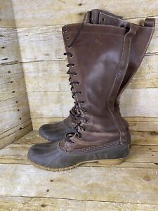 LL BEAN Tall Leather Duck Lace Up Hunting Boots Womens Size 7