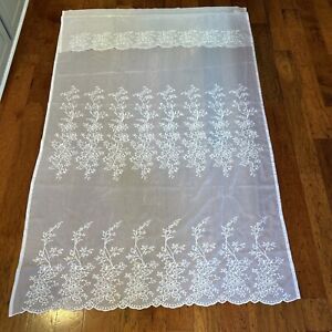 Sheer White Embroidered Floral Curtain Panels 54